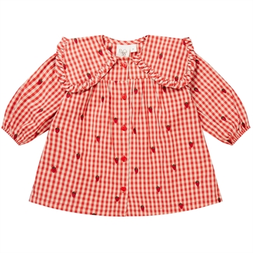 Flöss Kjole Molly Dress - Langærmet - Berry Gingham - Jordbær