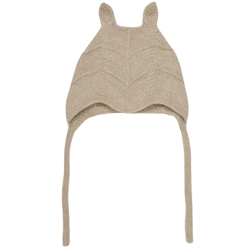 Huttelihut Hue m. ører - Bonnet Alpaca Uld Strik - Camel Melange