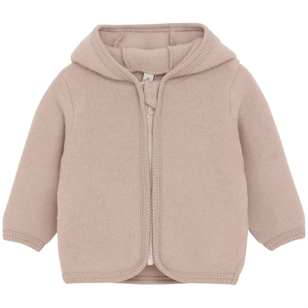 Huttelihut Jakke Uld Fleece m. ører - Baby - Mahogany Rose i rosa