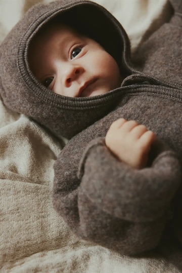 Huttelihut Ulddragt m. ører - Baby - Brown Melange