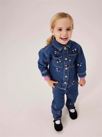 Name It Jakke Nmfkat - Blomsterbrodering - Dark Blue Denim