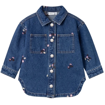 Name It Jakke Nmfkat - Blomsterbrodering - Dark Blue Denim