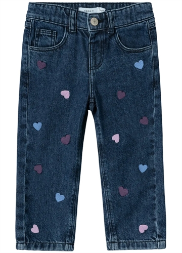 Name It Jeans Bella - Hjerter - Heart Embroidery Dark Blue Denim