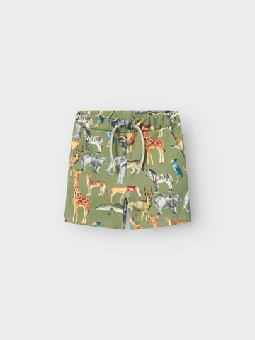 Name It Shorts Jasen Sweat Oil Green i grøn med dyreprint