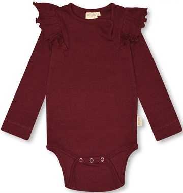 Petit Piao Body Frill Modal Dark Cherry i dybrød med flæser